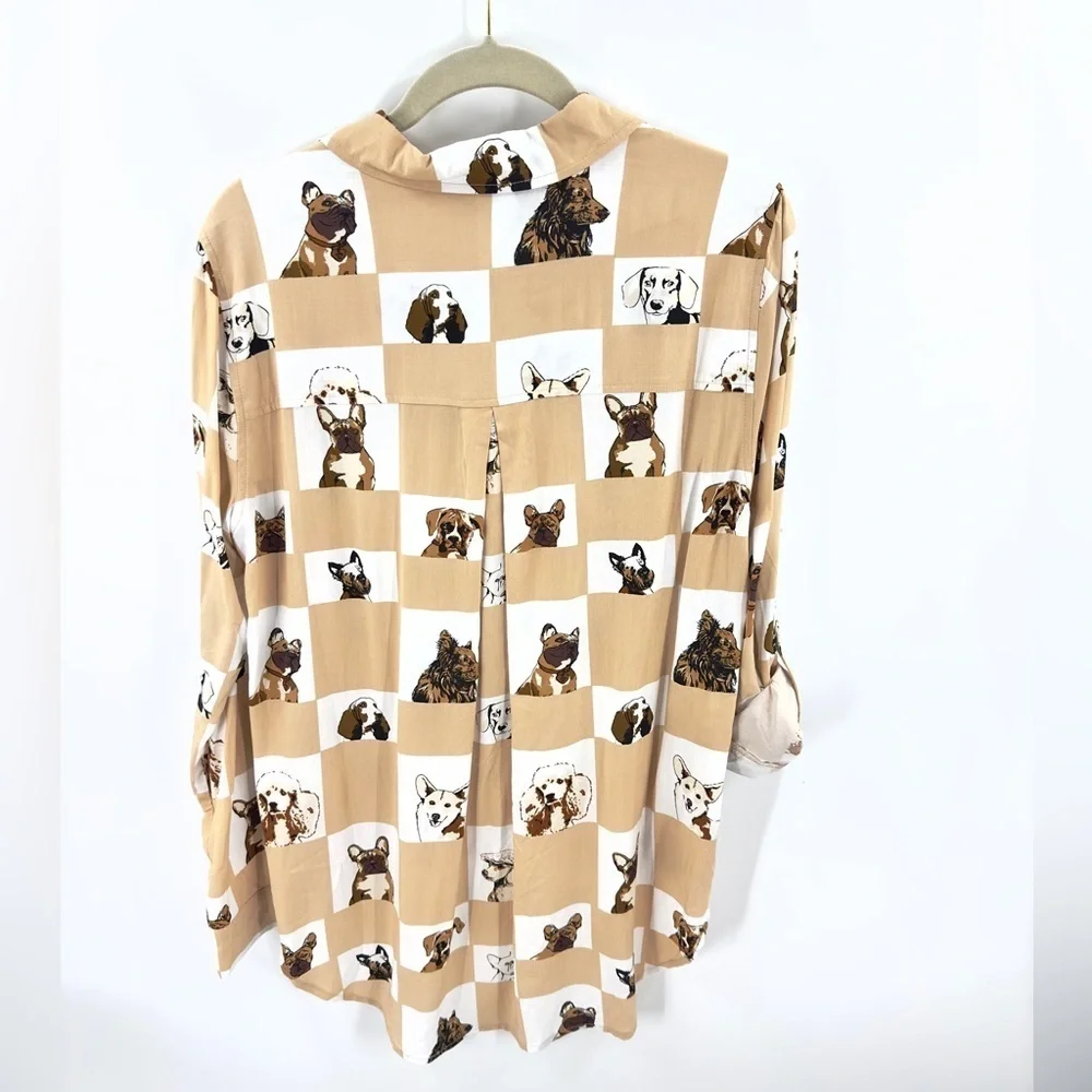 Jane & Delancey Dog Button Down Top Womens Medium Corgi Frenchie Terrier Poodle - Picture 5 of 11
